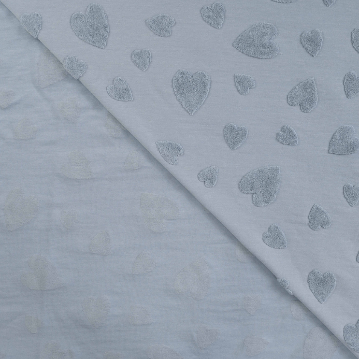 Jersey Jaquard "Herzen" rauchblau Frottee